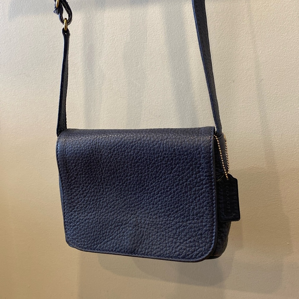 Vintage Coach Sonoma Small Full Flap Natural Grain Bag in Navy Blue #4929